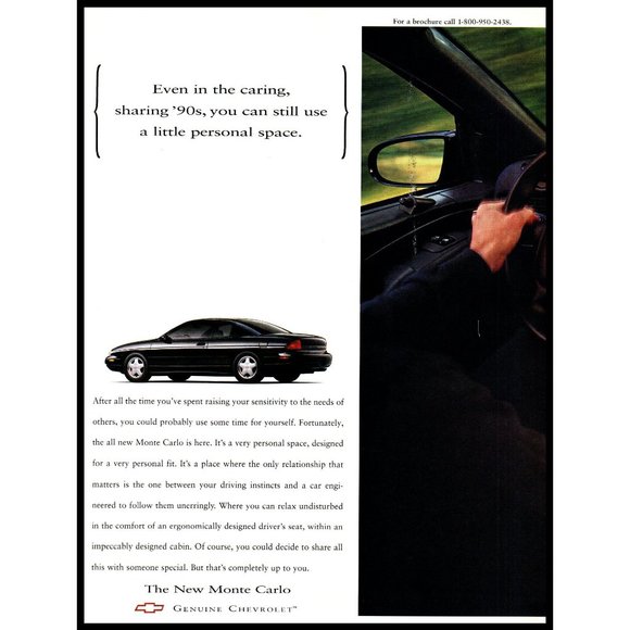 1995 Chevy Monte Carlo Coupe 2 Page Vintage Print Ad Interior Cabin Wall Art - Picture 2 of 3